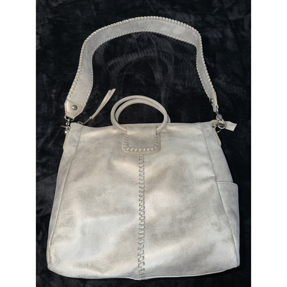HOBO silver Gray Leather Hobo Bag